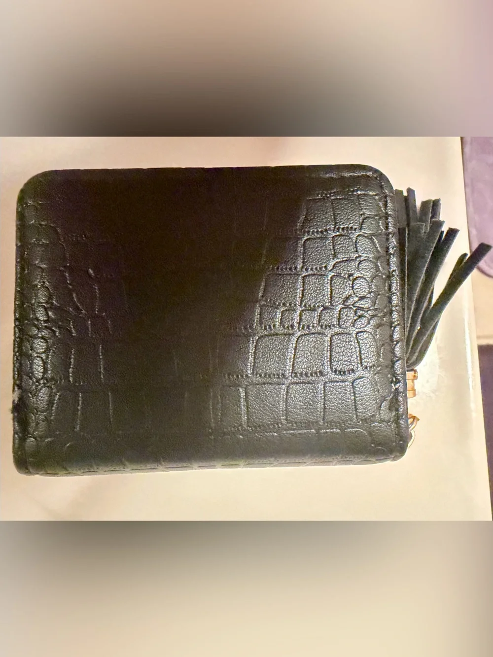 Black Embossed Double Zip Tassle Wallet with Tassels NEW
